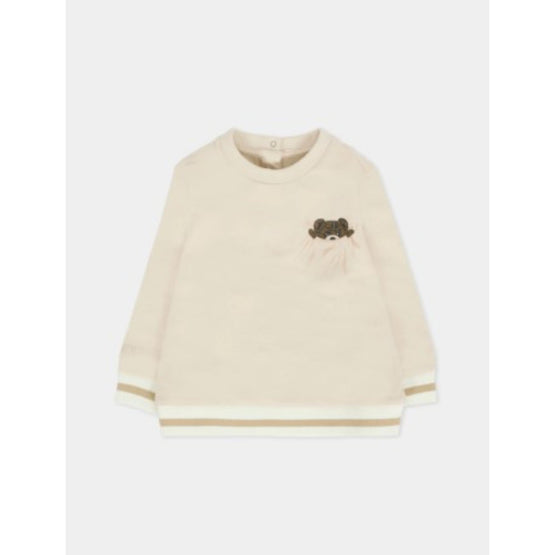 [NB UNISEX] 베이지 베어 프린트 스웻셔츠