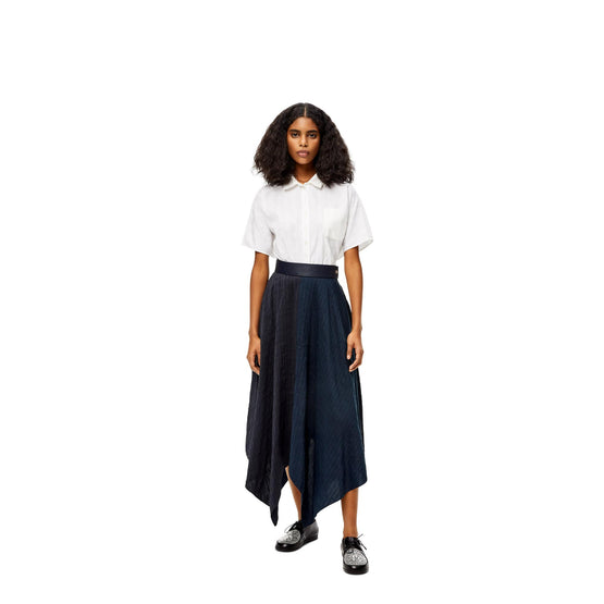 STRIPE ASYMMETRIC MIDI SKIRT