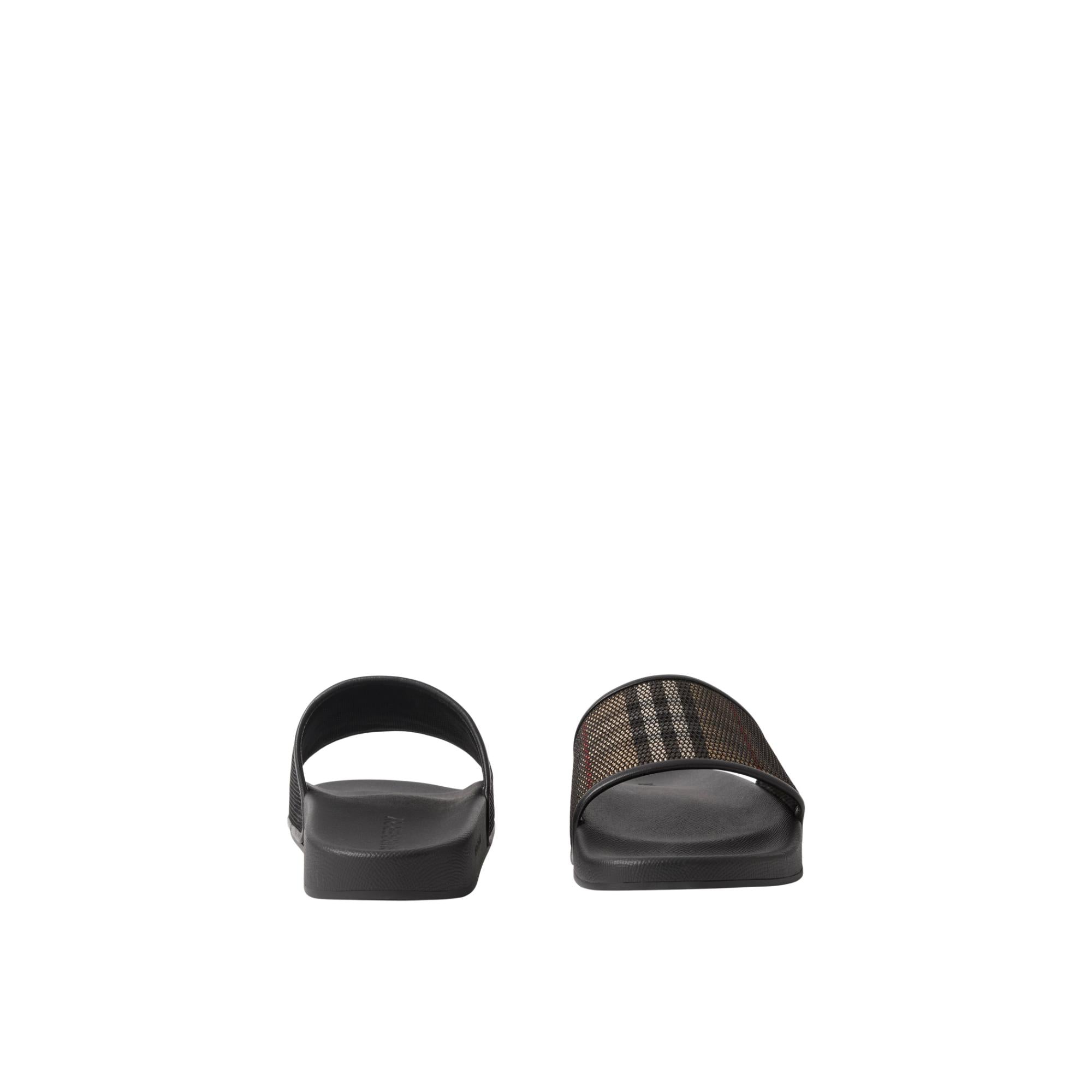 체크 코튼 메시 슬라이드