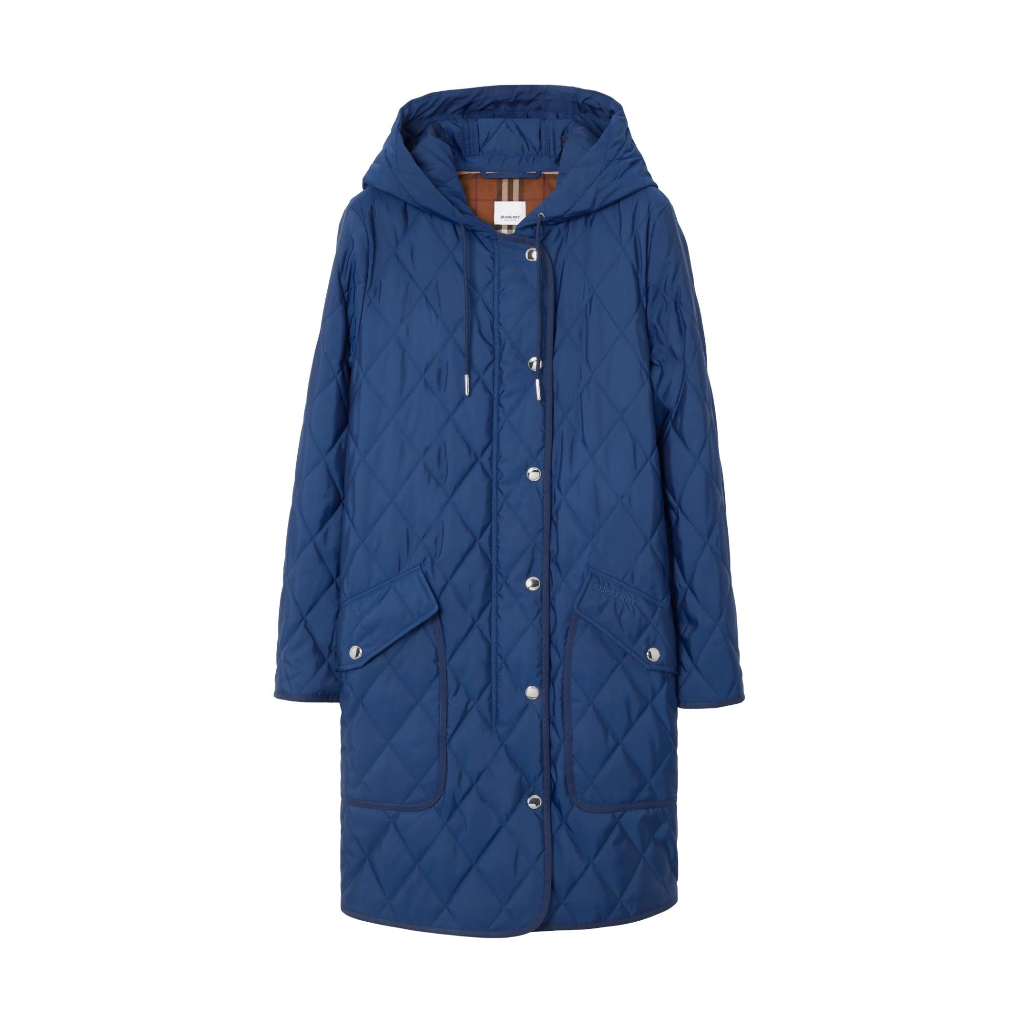 다이아몬드 퀼팅 나일론 후드 코트